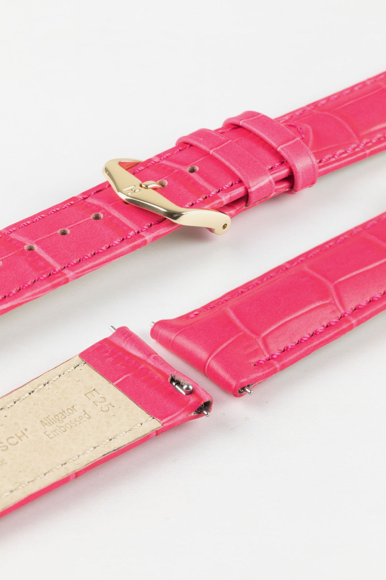 Hirsch DUKE Alligator Embossed Leather Watch Strap in HOT PINK