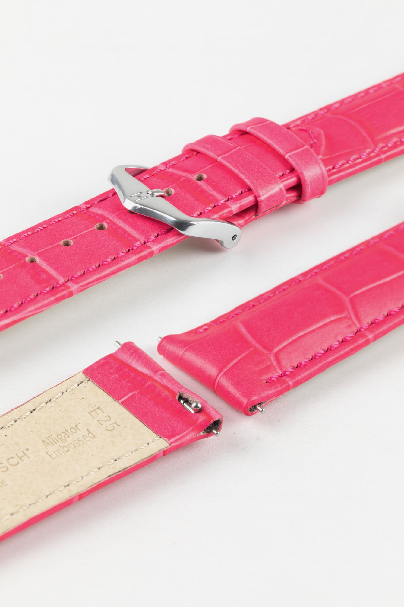Hirsch DUKE Alligator Embossed Leather Watch Strap in HOT PINK