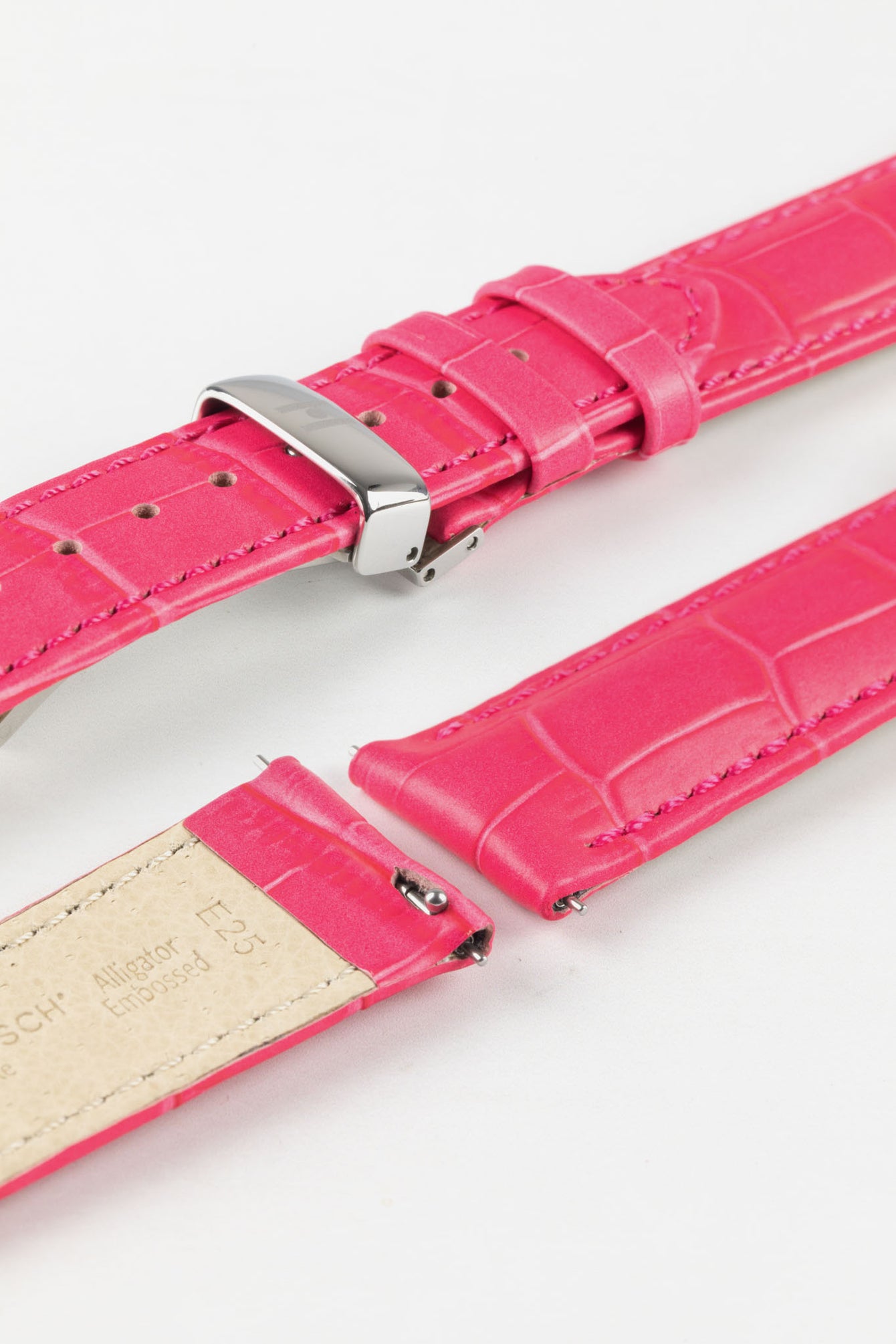 Hirsch DUKE Alligator Embossed Leather Watch Strap in HOT PINK