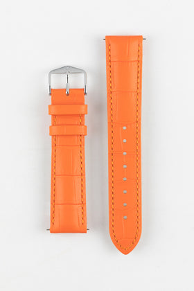 Hirsch DUKE Alligator Embossed Leather Watch Strap in ORANGE