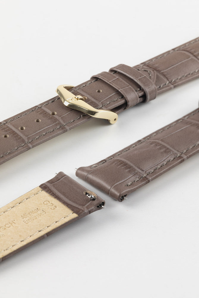 Hirsch DUKE Quick-Release Alligator Embossed Leather Watch Strap in TAUPE