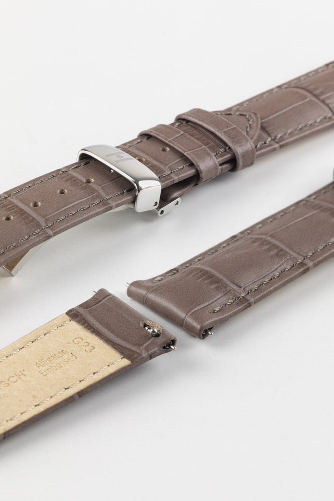 Hirsch DUKE Quick-Release Alligator Embossed Leather Watch Strap in TAUPE