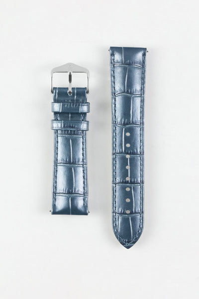 Hirsch DUKE METALLIC Limited Edition Alligator Embossed Quick-Release Leather Watch Strap - BLUE