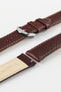 HIRSCH Forest brown quick-release watch strap with a polished silver buckle, showcasing the grained leather finish.