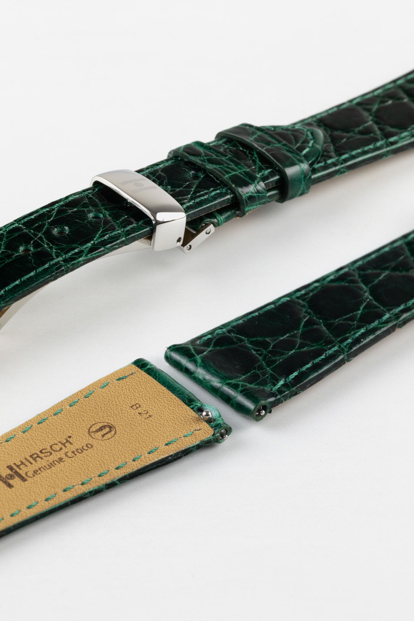 Hirsch Crocodile Skin Watch Band Hirsch Genuine Croco Green Shiny