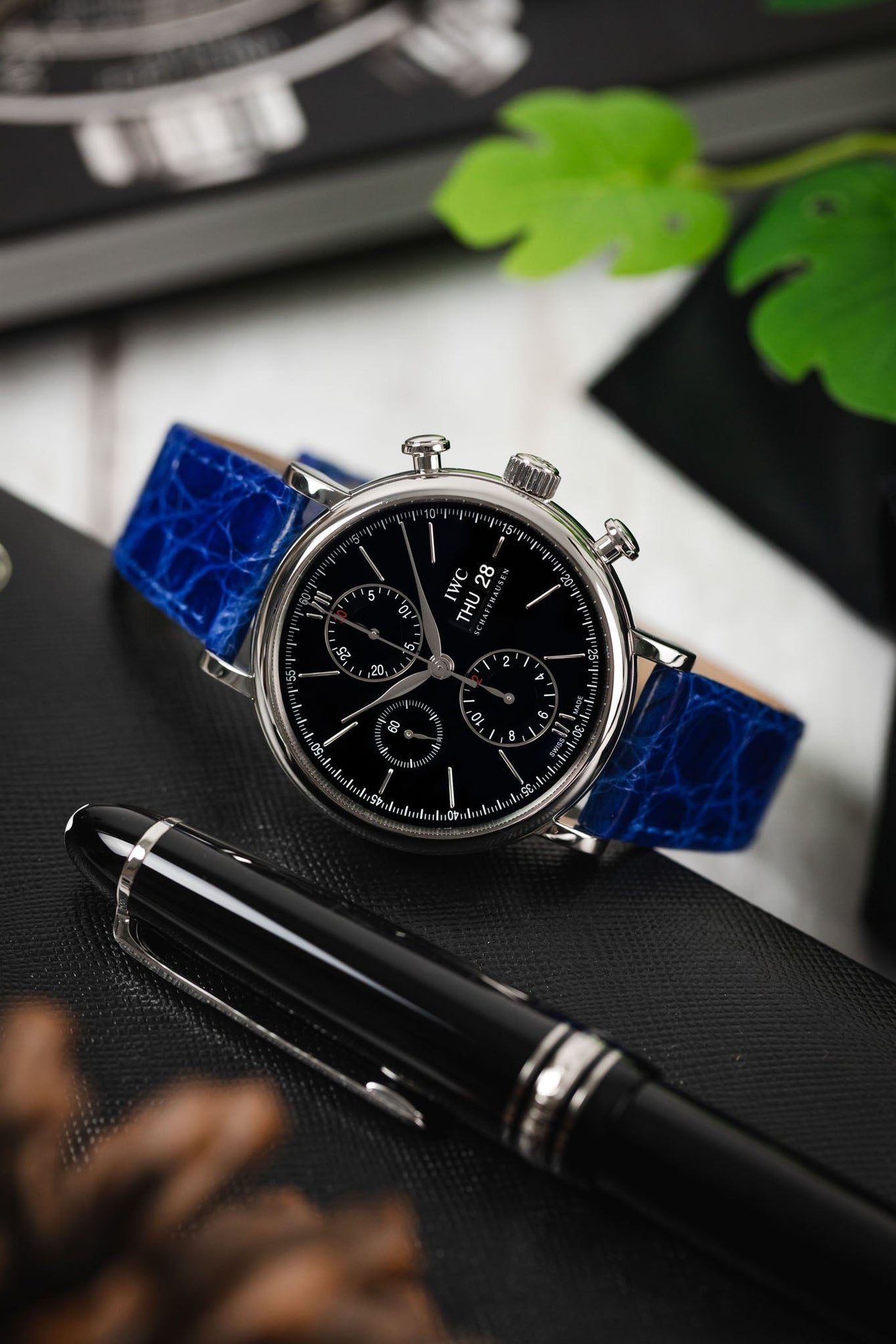 blue crocodile leather watch strap