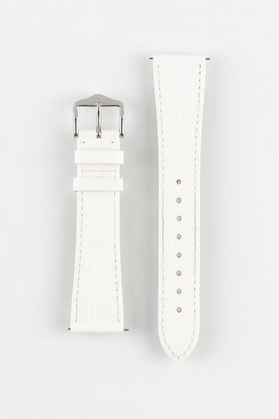 Hirsch GENUINE CROCO Shiny Crocodile Leather Watch Strap in WHITE