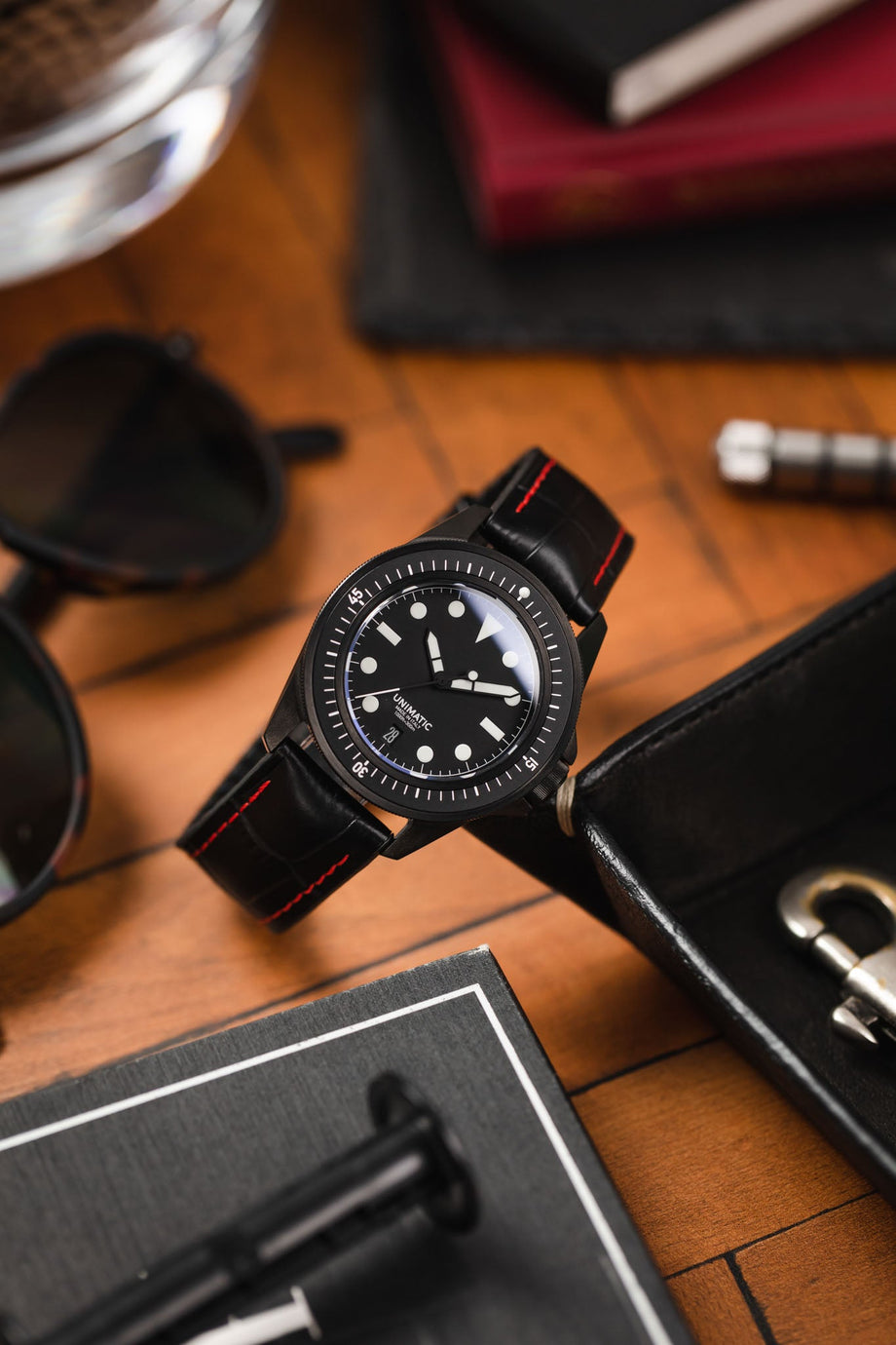 Hirsch George Alligator Watch Strap | Black & Red | HirschStraps ...