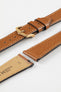 Hirsch Giffone gold brown leather strap with quick-release spring bars and a traditional rose gold pin buckle.