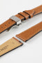 Hirsch Giffone gold brown leather watch strap fitted with a silver push-button deployment clasp.