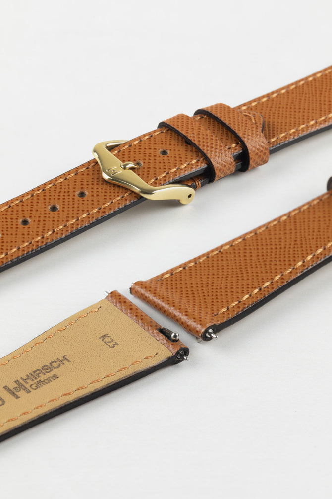 Hirsch GIFFONE Calf Leather Watch Strap in GOLD BROWN