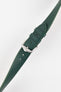 Hirsch Giffone dark green leather watch strap with a silver buckle, featuring a cross-hatch Saffiano texture.