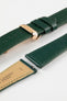 Hirsch Giffone dark green leather strap with a rose gold sport deployment clasp and quick-release pins.