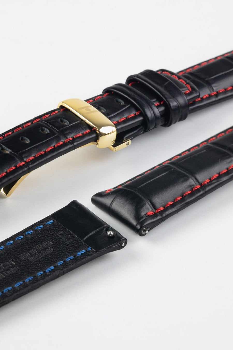 Hirsch GRAND DUKE Water-Resistant Alligator Embossed Sport Watch Strap in BLACK / RED