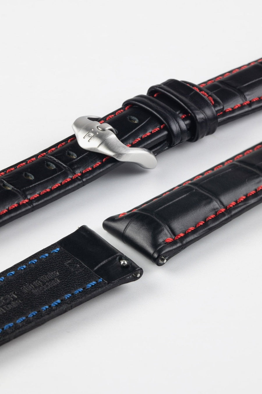 Hirsch GRAND DUKE Water-Resistant Alligator Embossed Sport Watch Strap in BLACK / RED