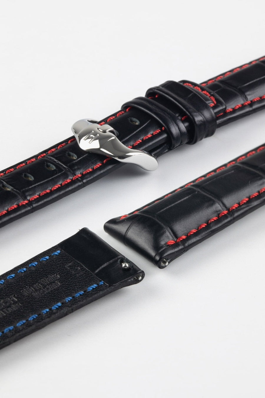 Hirsch GRAND DUKE Water-Resistant Alligator Embossed Sport Watch Strap in BLACK / RED