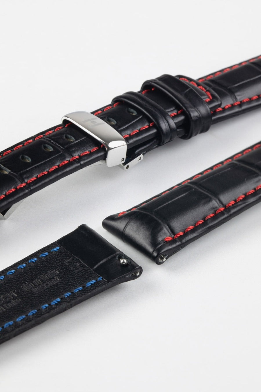 Hirsch GRAND DUKE Water-Resistant Alligator Embossed Sport Watch Strap in BLACK / RED