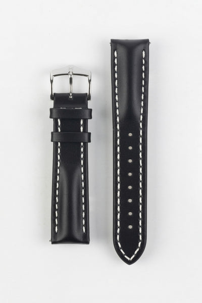 Hirsch HEAVY CALF Water-Resistant Calf Leather Watch Strap in BLACK/WHITE