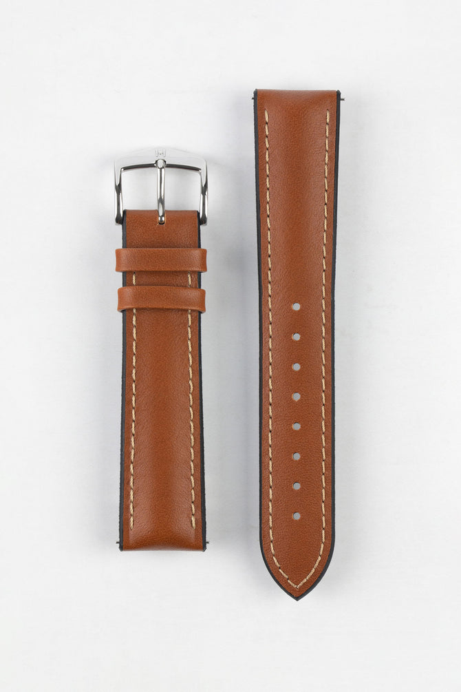 Hirsch JAMES Calf Leather Performance Watch Strap in GOLD BROWN
