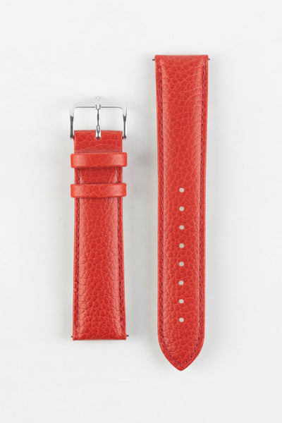 Hirsch KANSAS Buffalo-Embossed Calf Leather Watch Strap in RED with Red Stitch