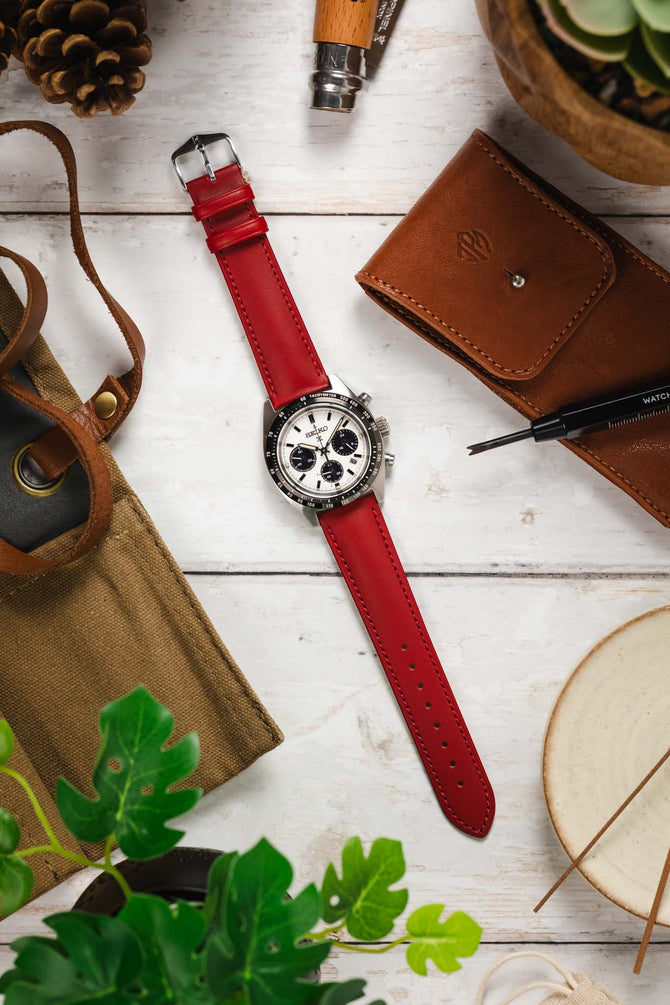 Hirsch KENT Textured Natural Leather Watch Strap in RED