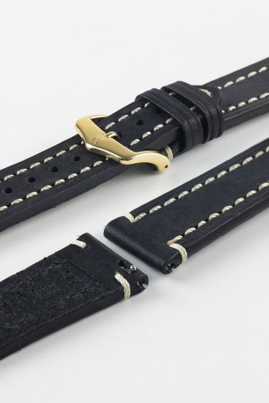 HIRSCH Liberty ブラック レザーベルト 20mm Thick Black Leather Watch Strap | Hirsch Liberty | WatchObsession