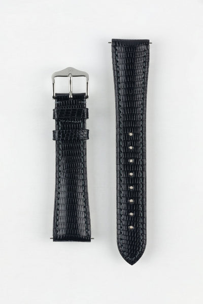 Hirsch LONDON Lizard Leather Watch Strap in BLACK