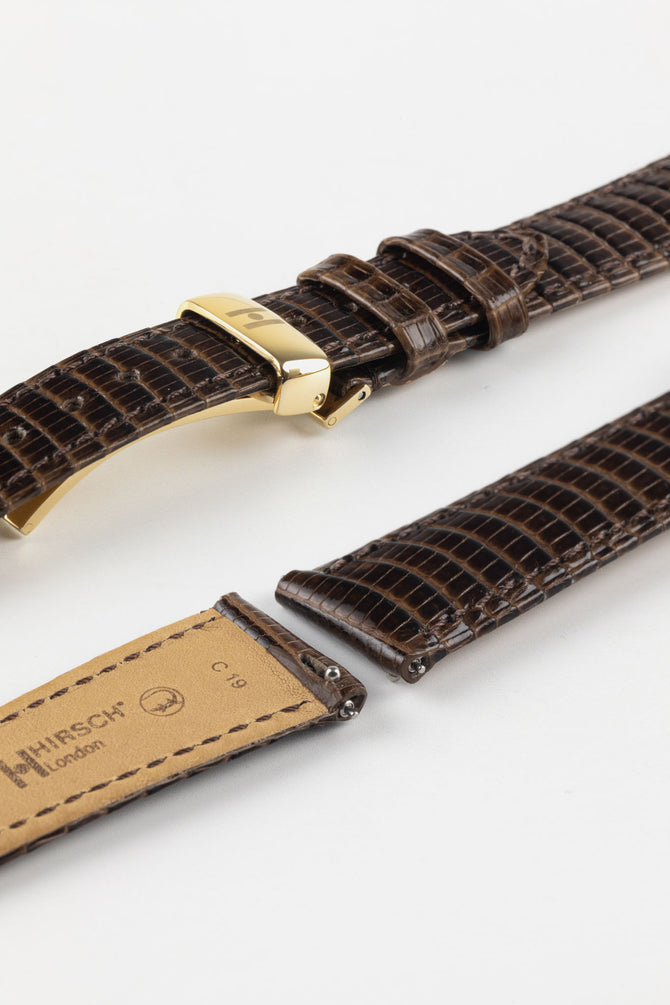 Hirsch LONDON Lizard Leather Watch Strap in BROWN