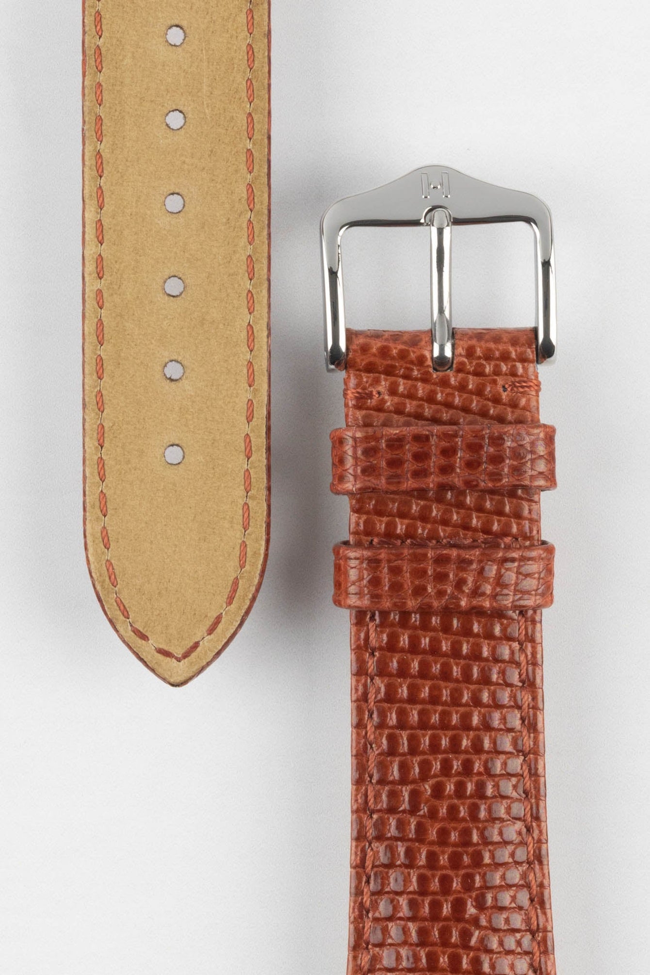Hirsch LONDON Lizard Leather Watch Strap in GOLD BROWN