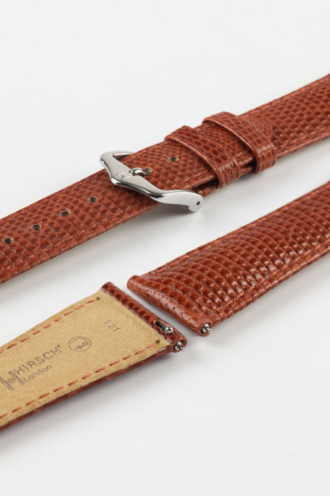 Hirsch LONDON Lizard Leather Watch Strap in GOLD BROWN