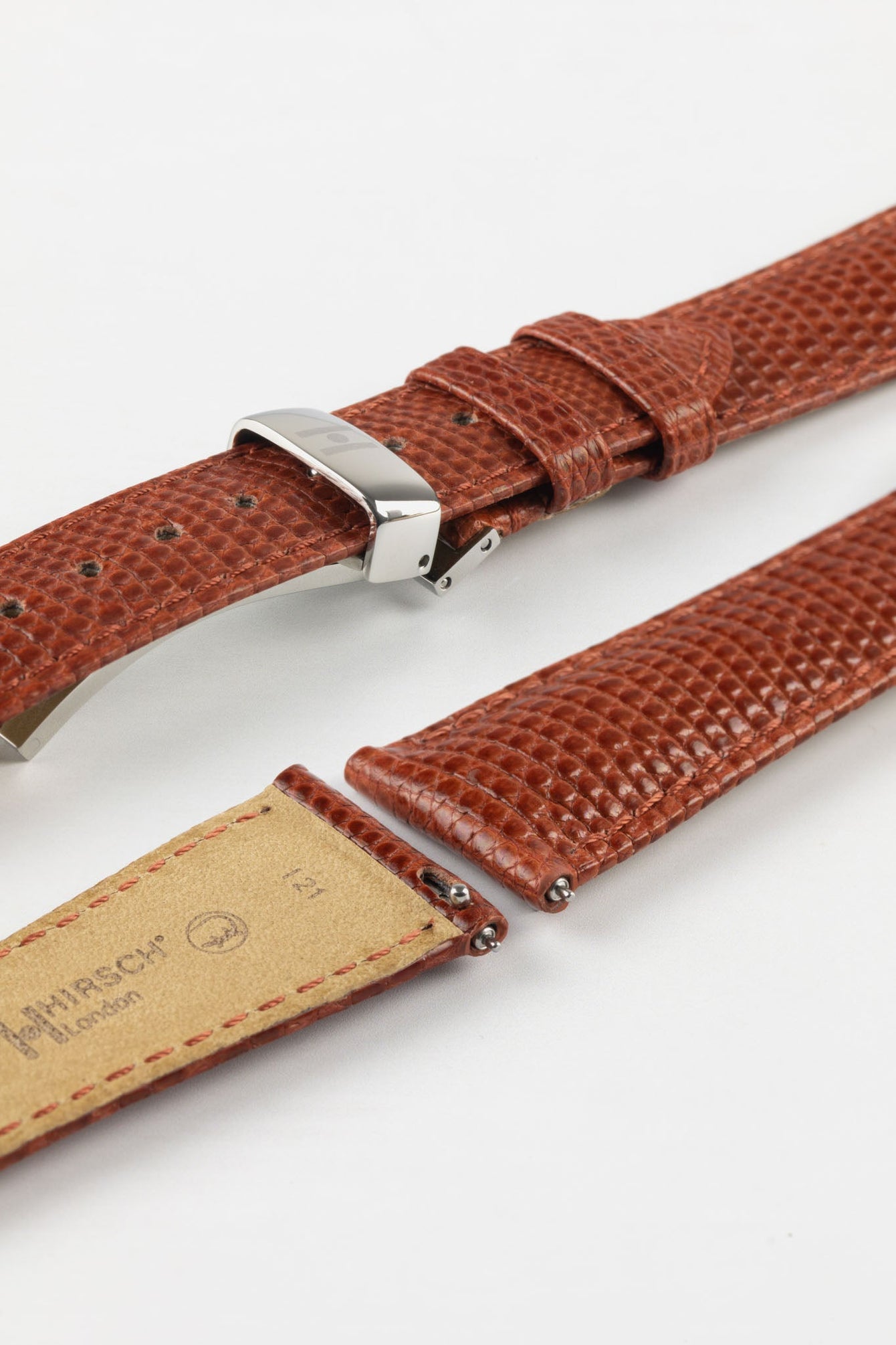 Hirsch LONDON Lizard Leather Watch Strap in GOLD BROWN