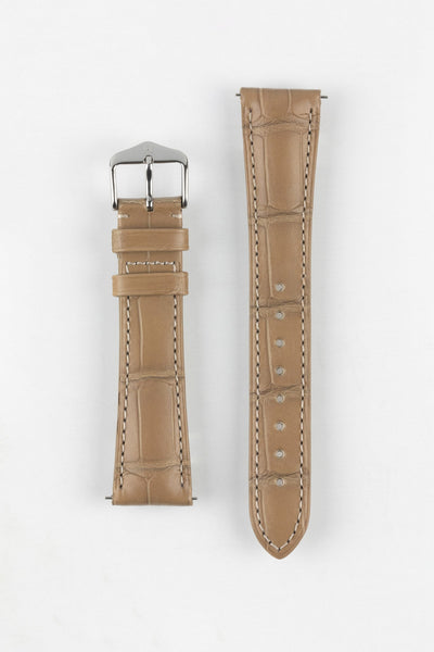 Hirsch LONDON Matt Alligator Leather Watch Strap in BEIGE