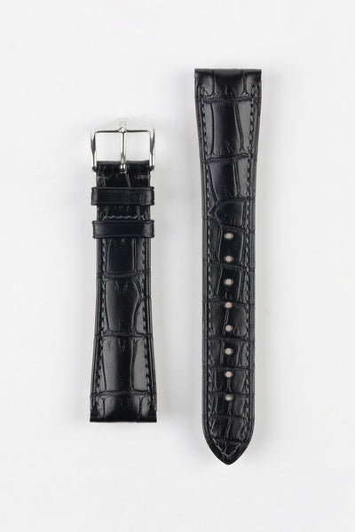 Hirsch LONDON NQR Matt Alligator Leather Watch Strap in BLACK