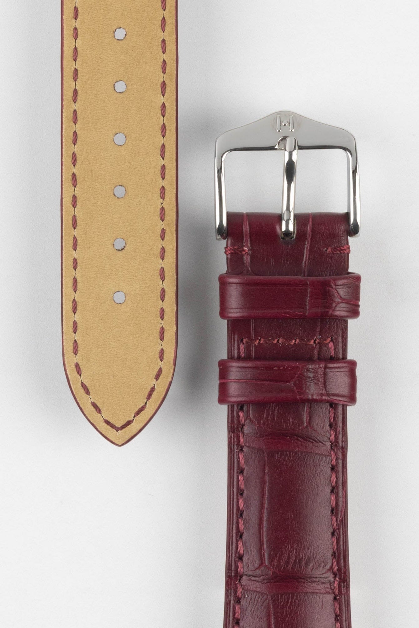 Hirsch LONDON Matt Alligator Leather Watch Strap in BURGUNDY