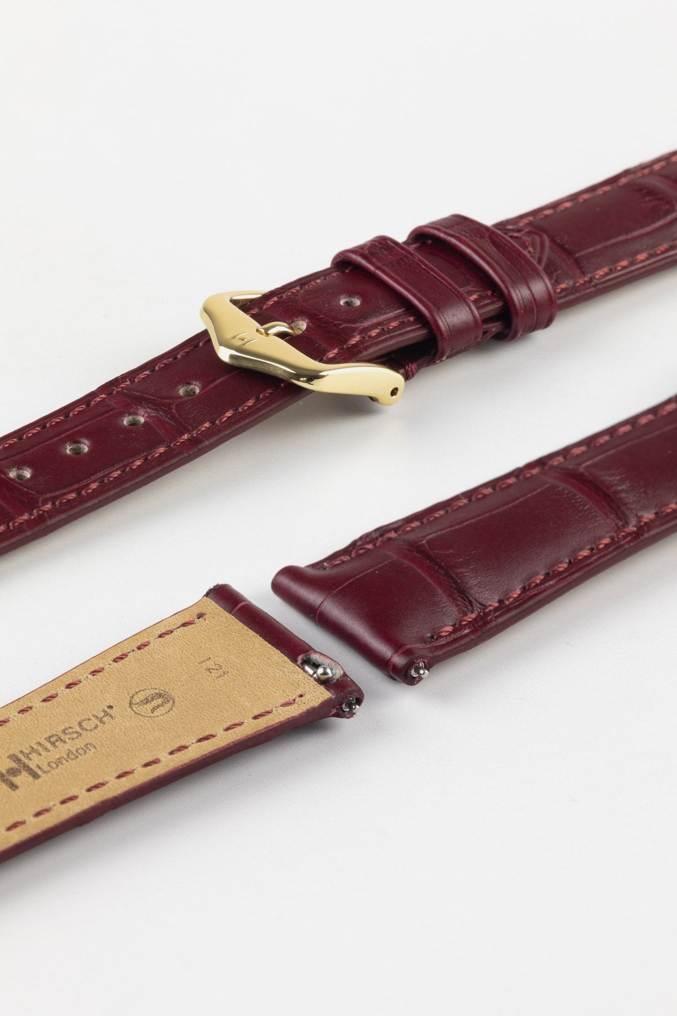 Hirsch LONDON Matt Alligator Leather Watch Strap in BURGUNDY