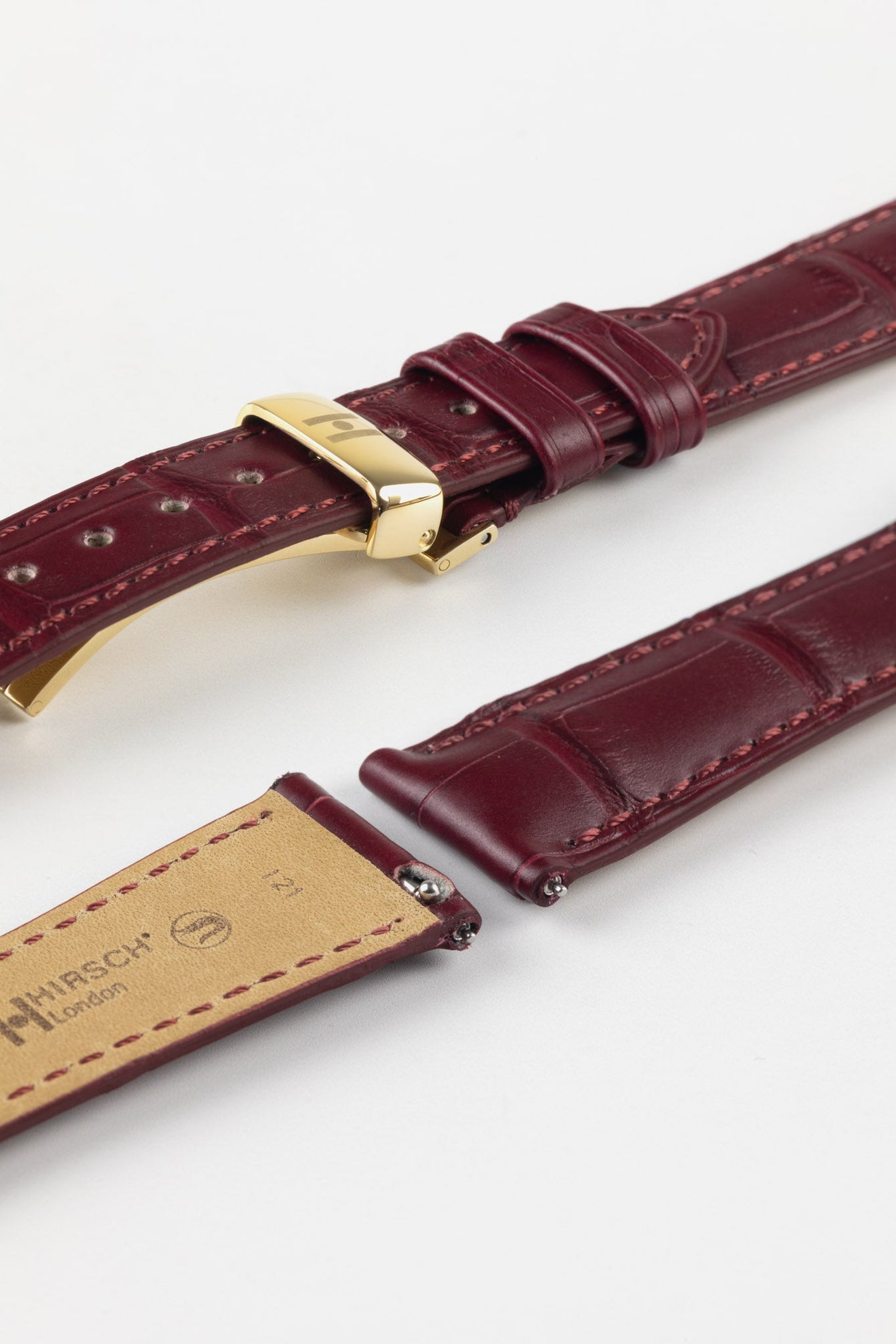 Hirsch LONDON Matt Alligator Leather Watch Strap in BURGUNDY
