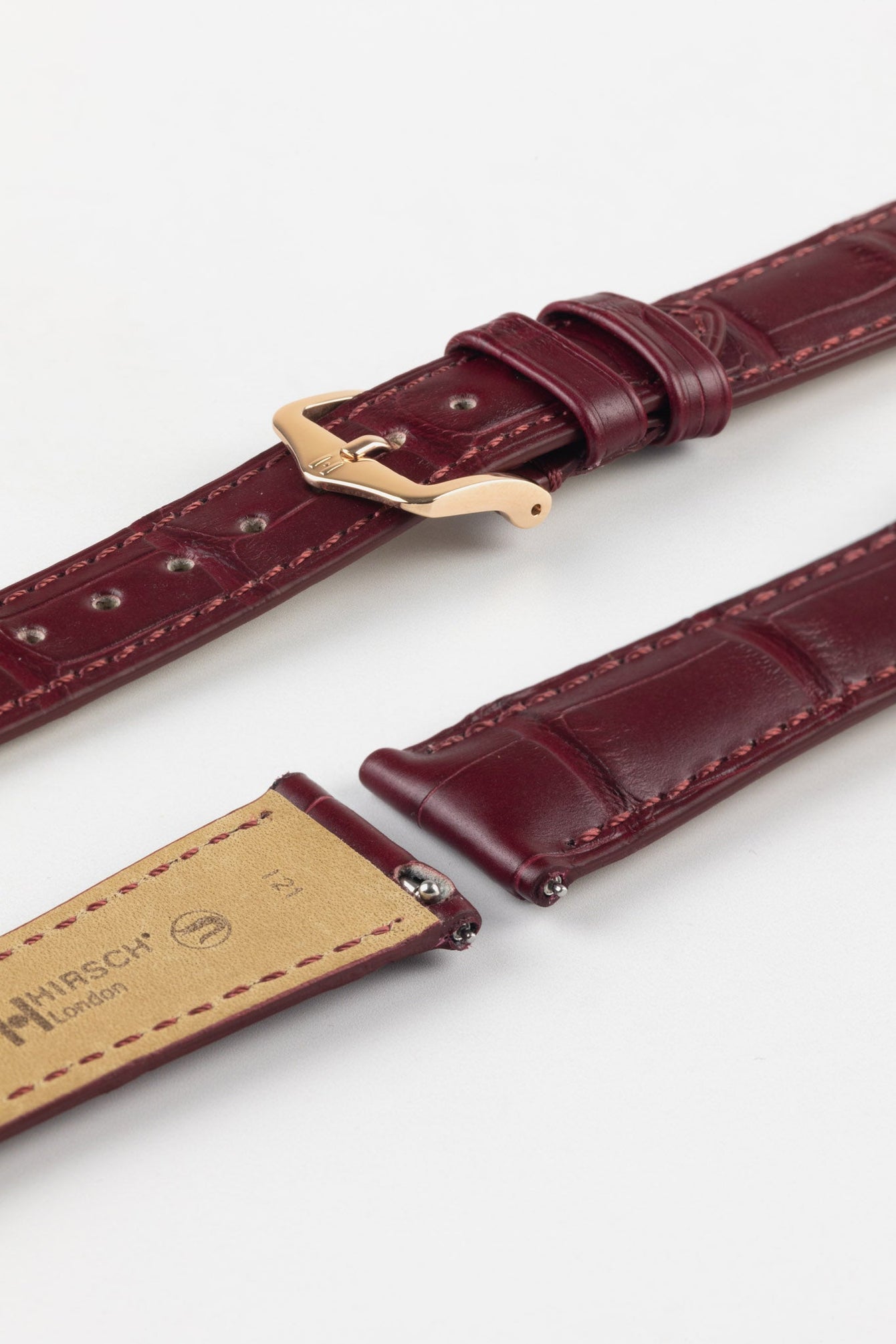 Hirsch LONDON Matt Alligator Leather Watch Strap in BURGUNDY
