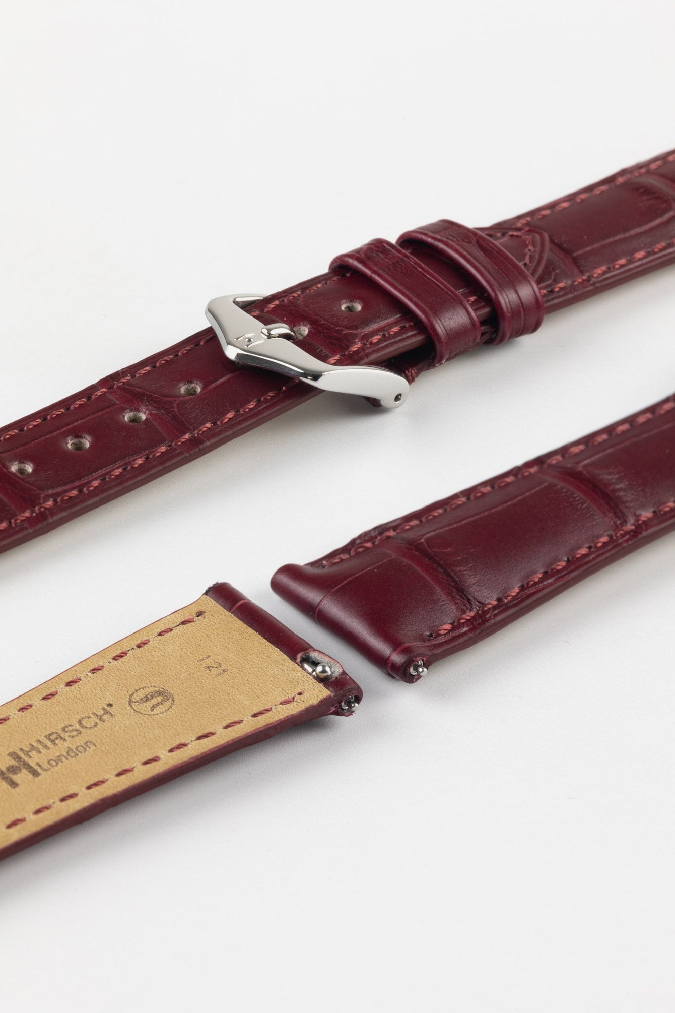 Hirsch LONDON Matt Alligator Leather Watch Strap in BURGUNDY