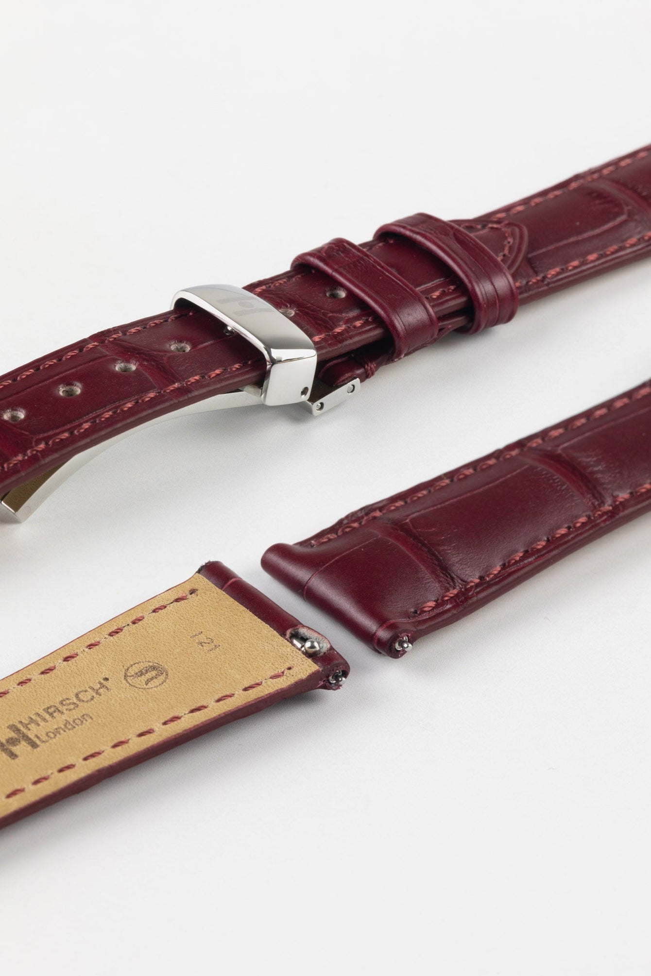Hirsch LONDON Matt Alligator Leather Watch Strap in BURGUNDY