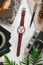Hirsch LONDON Matt Alligator Leather Watch Strap in BURGUNDY