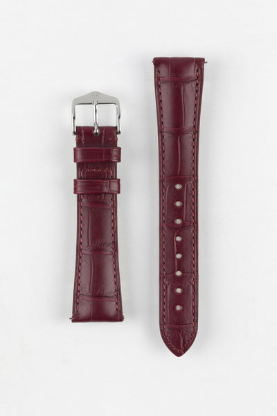 Hirsch LONDON Matt Alligator Leather Watch Strap in BURGUNDY