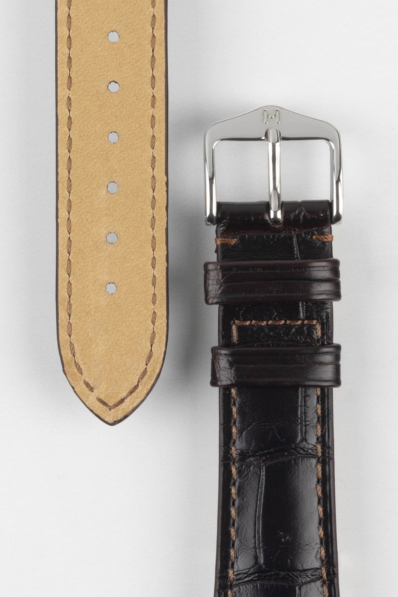 Hirsch LONDON Matt Alligator Leather Watch Strap in DARK BROWN