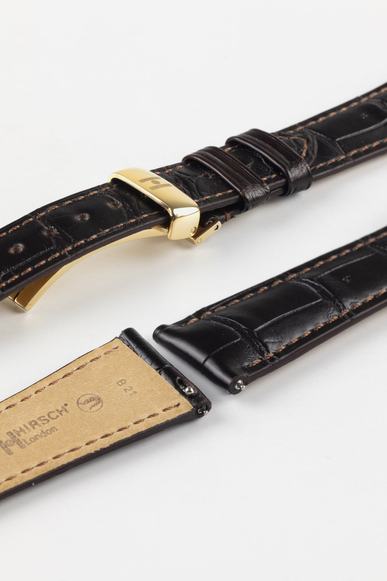 Hirsch LONDON Matt Alligator Leather Watch Strap in DARK BROWN