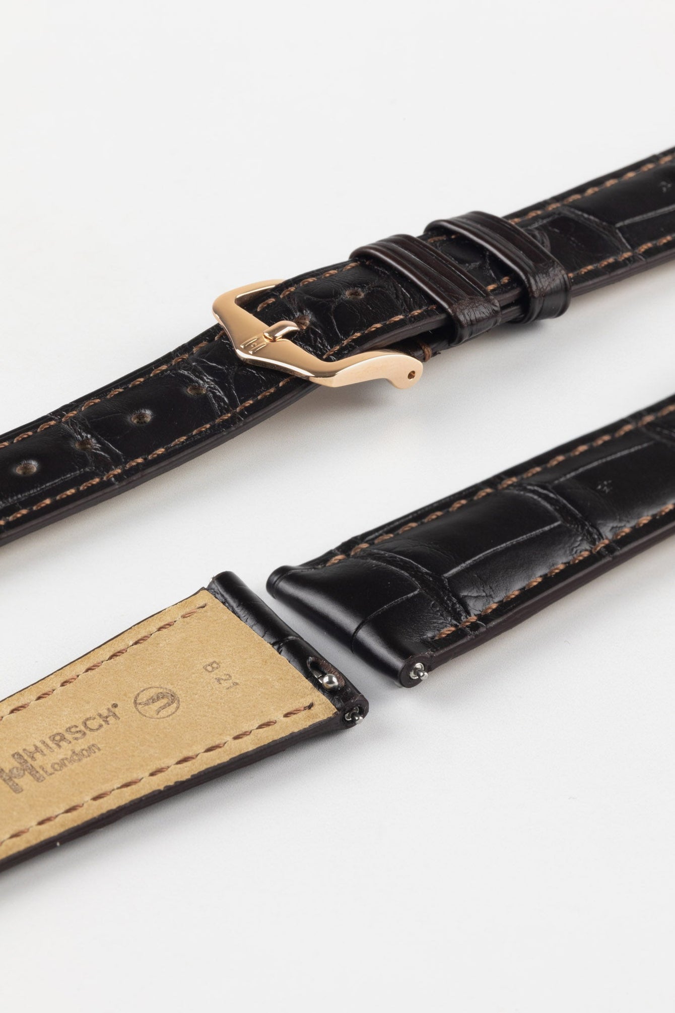 Hirsch LONDON Matt Alligator Leather Watch Strap in DARK BROWN