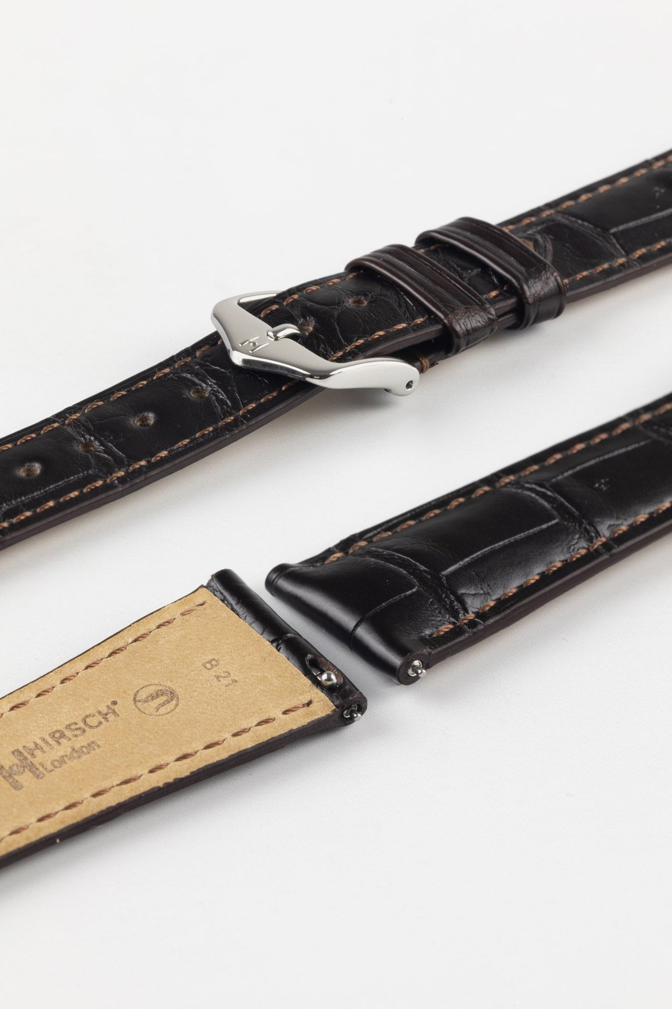 Hirsch LONDON Matt Alligator Leather Watch Strap in DARK BROWN