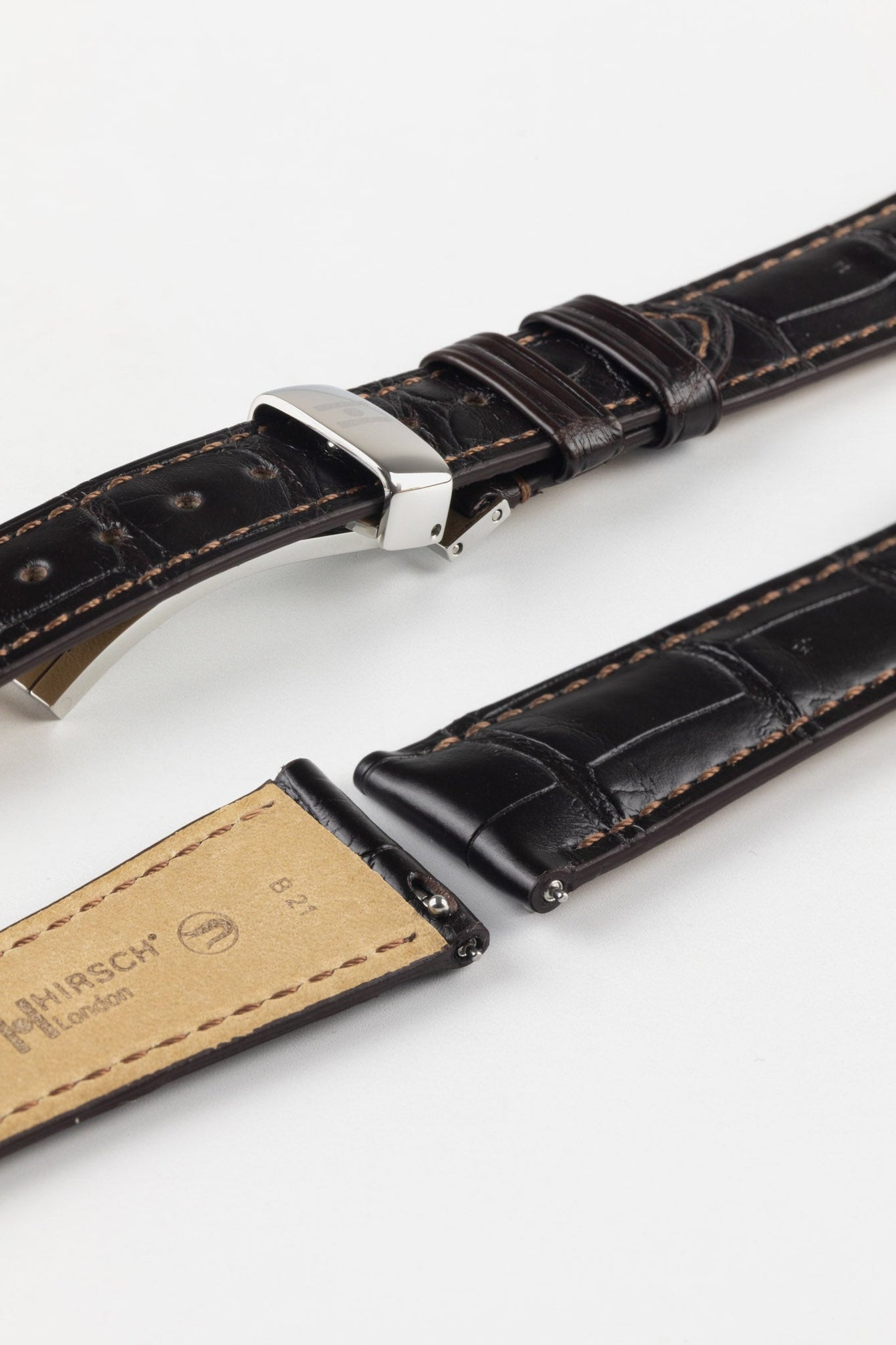 Hirsch LONDON Matt Alligator Leather Watch Strap in DARK BROWN