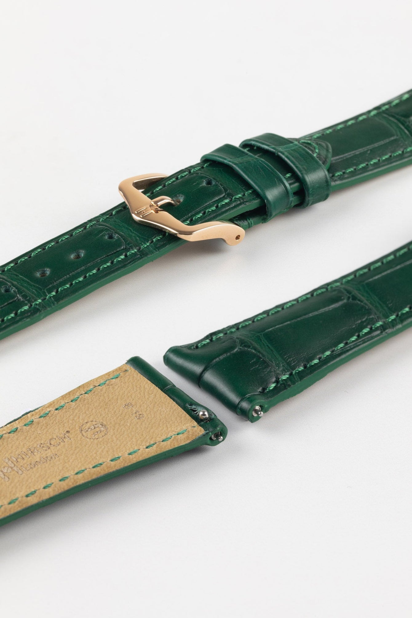 Hirsch LONDON Matt Alligator Leather Watch Strap in DARK GREEN