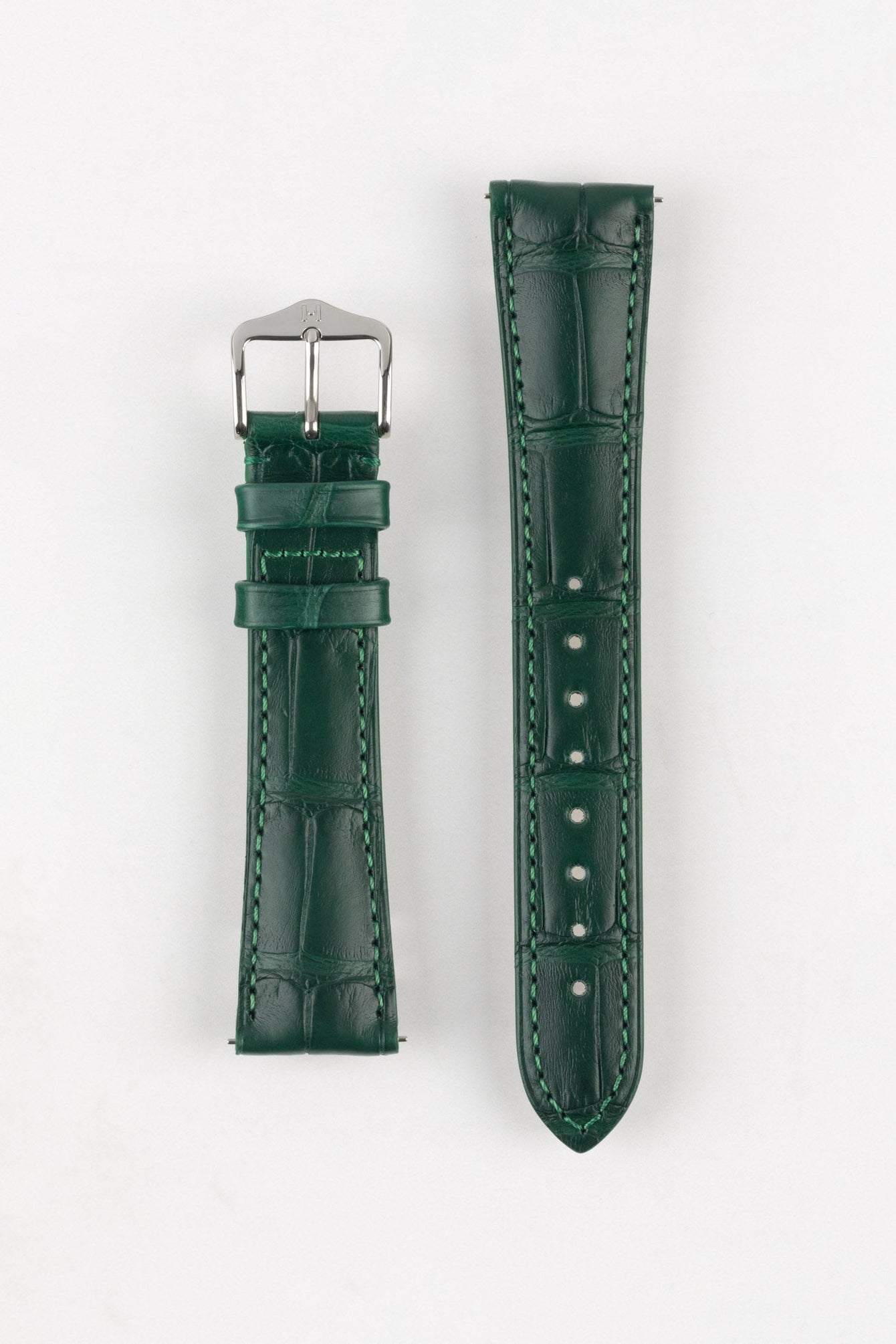 Hirsch LONDON Matt Alligator Leather Watch Strap in DARK GREEN