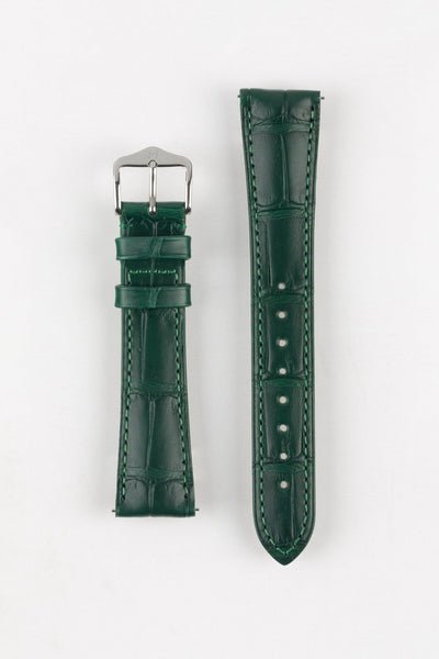 Hirsch LONDON Matt Alligator Leather Watch Strap in DARK GREEN