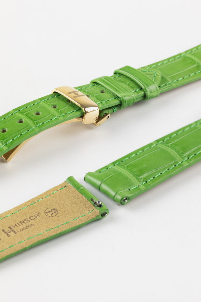 Hirsch LONDON Matt Alligator Leather Watch Strap in GREEN